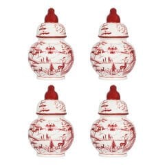 Country Estate Winter Frolic Ginger Jar Place Card Holder Set/4 - Ruby