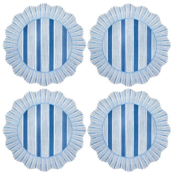 Cabana Stripe Melamin Yemek Tabağı 4lü Set Okyanus Mavisi