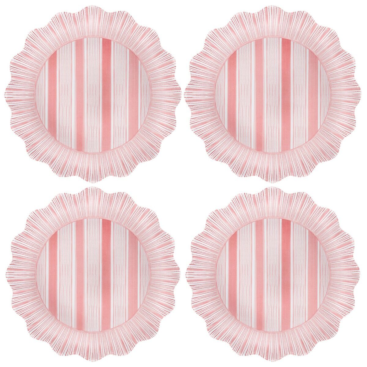Cabana Stripe Melamine Dinner Plate Set/4 - Coral