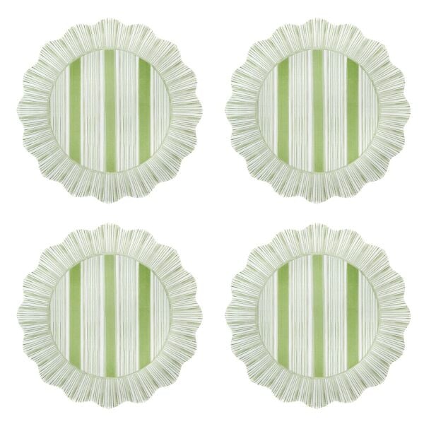 Cabana Stripe Melamin Tatlı ve Salata Tabağı 4lü Set Yosun Yeşili