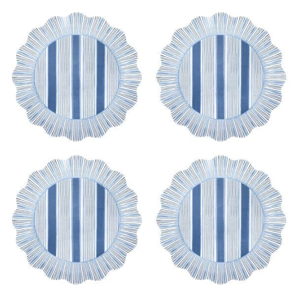 Cabana Stripe Melamin Tatlı ve Salata Tabağı 4lü Set Okyanus Mavisi