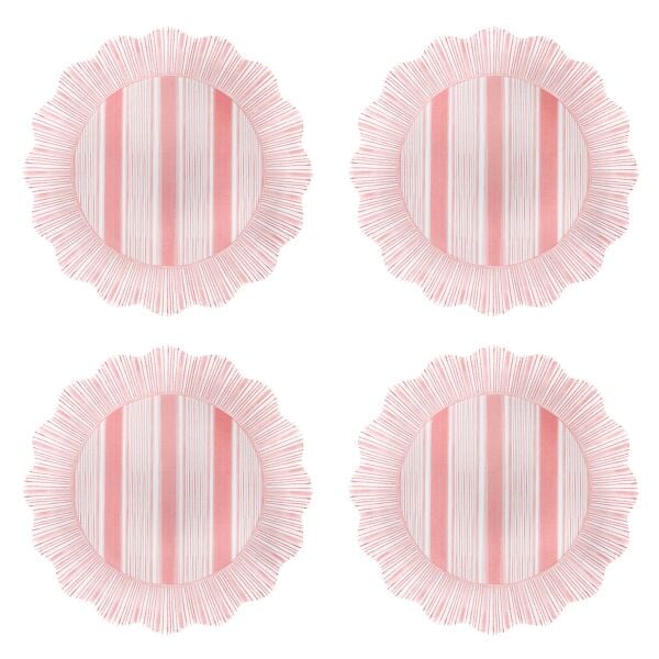 Cabana Stripe Melamine Dessert/Salad Plate Set/4 - Coral