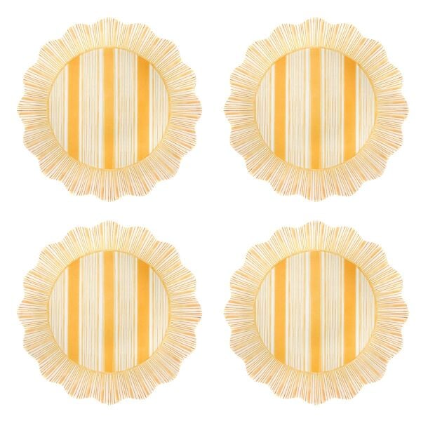 Cabana Stripe Melamin Tatlı ve Salata Tabağı 4lü Set Güneş Sarısı