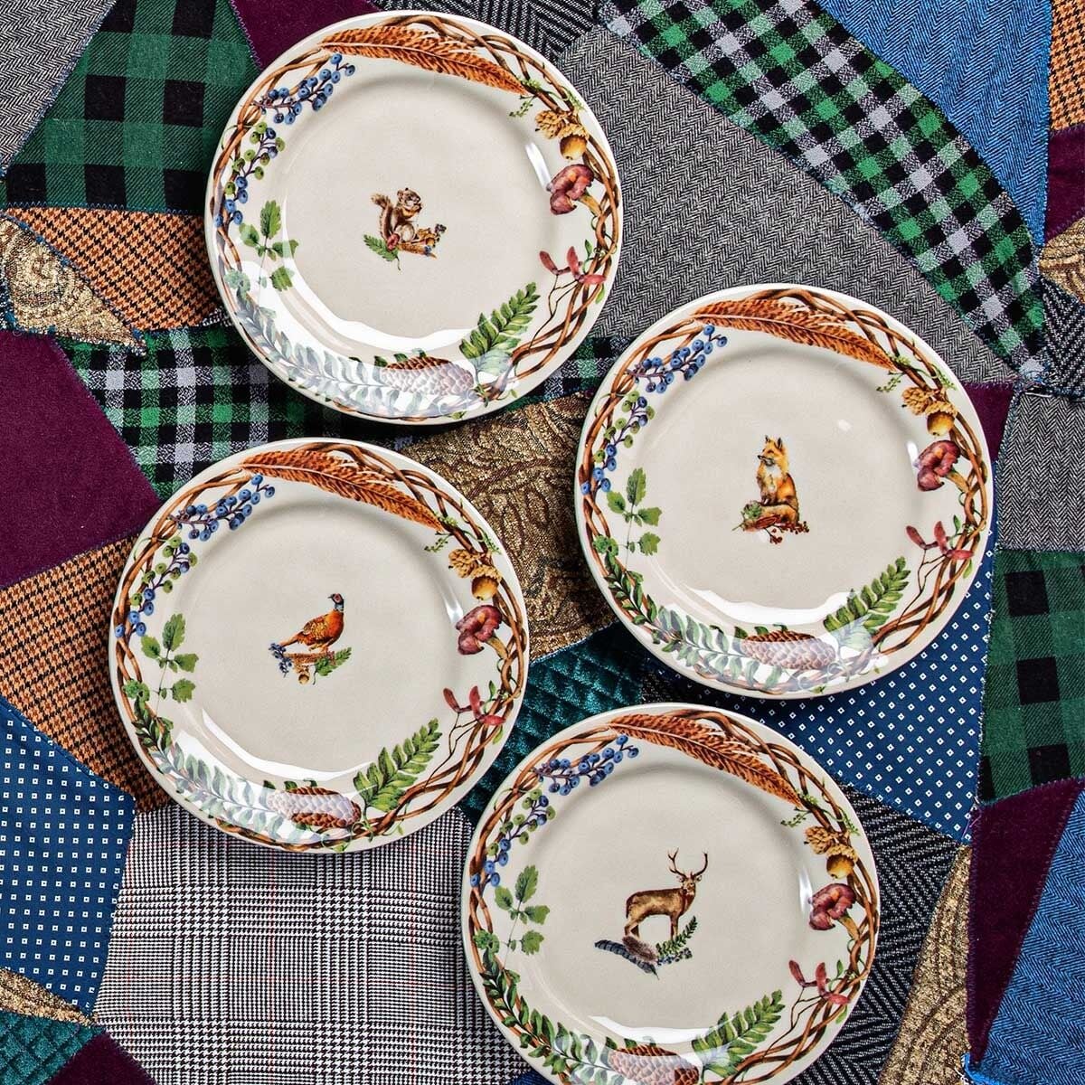 Forest Walk Animal Dessert/Salad Plate Assorted Set/4