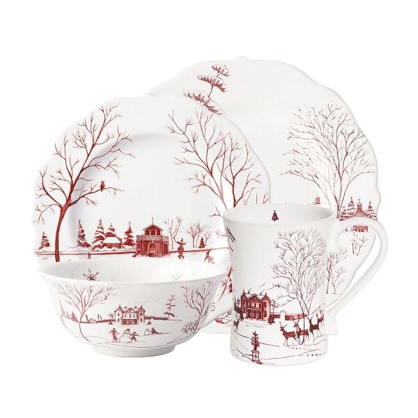 Country Estate Winter Frolic 4 Parça Yemek Takımı Yakut Kırmızısı