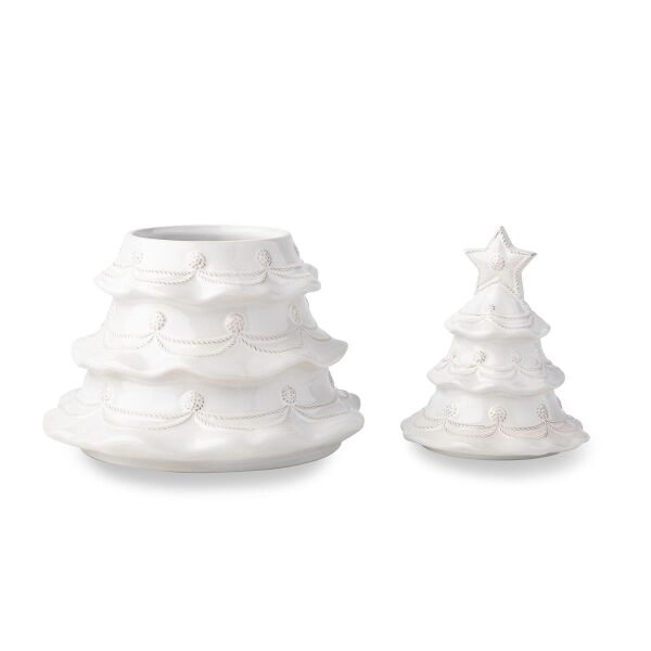 Berry & Thread Christmas Ağaç Dekor Kapaklı Kurabiye Kavanozu Beyaz Eskitme