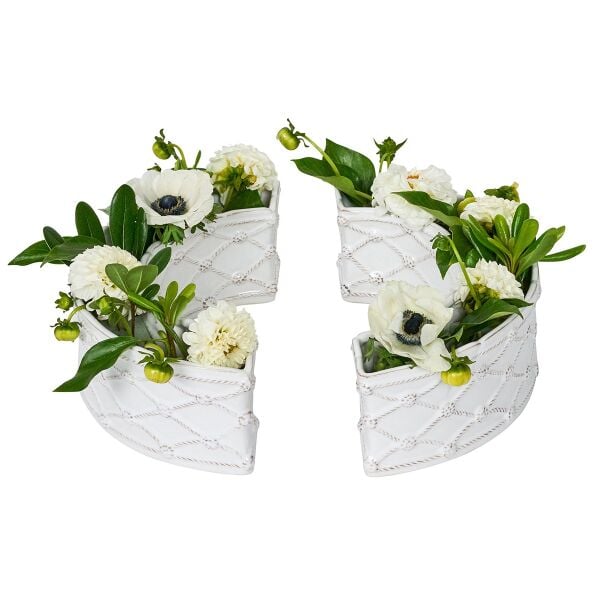 Berry & Thread Küçük Parterre Garden Yarım Daire Vazo 2li Set Beyaz Eskitme