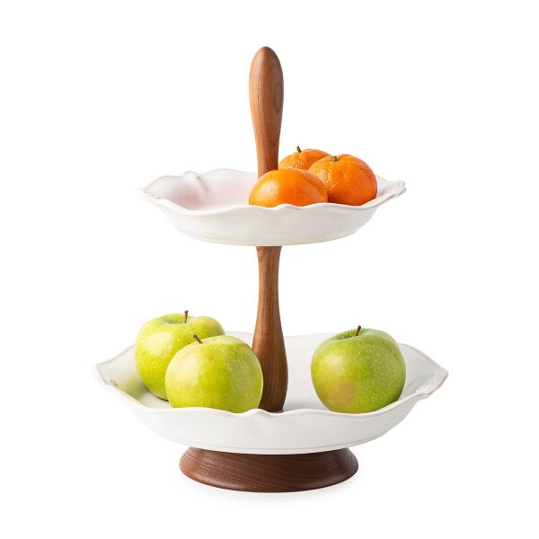 Berry & Thread İki Katlı Servis Standı Beyaz Eskitme
