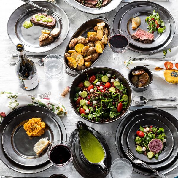 Pewter Stoneware Seramik 16 Parça Yemek Takımı
