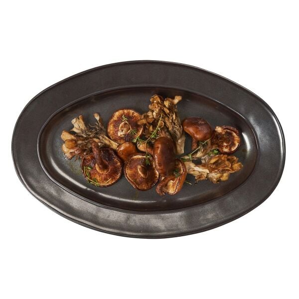 Pewter Stoneware Seramik Oval Servis Tabağı