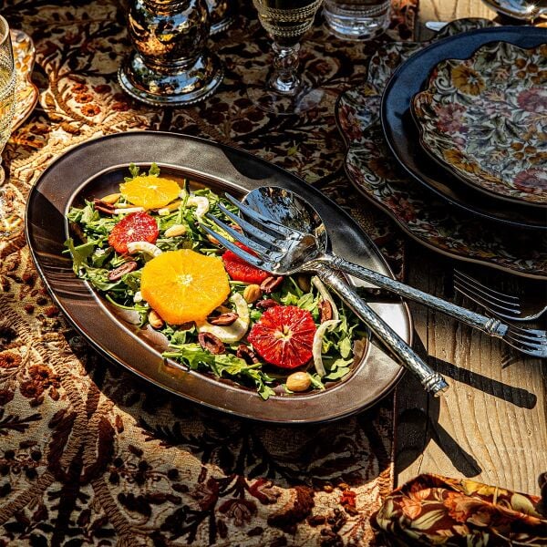 Pewter Stoneware Seramik Oval Servis Tabağı