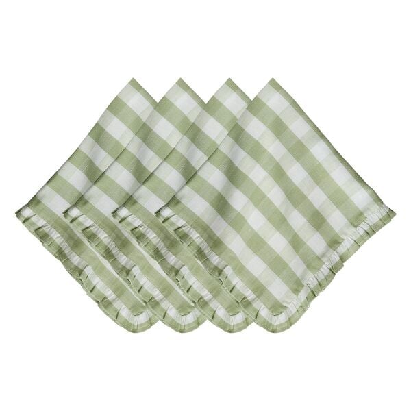 Gingham Ruffle Peçete 4lü Set Yosun Yeşili