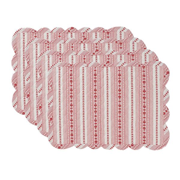 Villa Stripe Kapitone Amerikan Servis 4lü Set Kırmızı