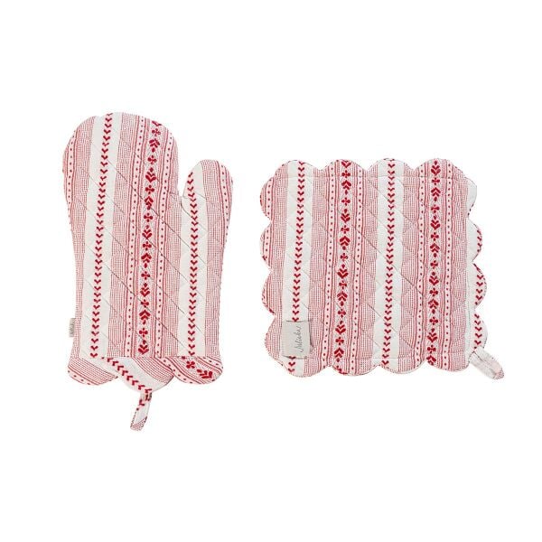 Villa Stripe Oven Mitt and Pot Holder Set/2pc - Red