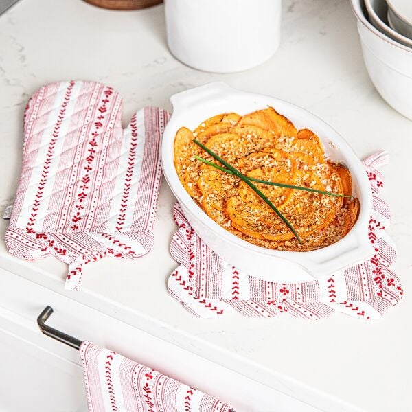 Villa Stripe Oven Mitt and Pot Holder Set/2pc - Red