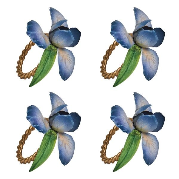 Meadow Walk Iris Peçete Halkası 4lü Set Şambre Mavi