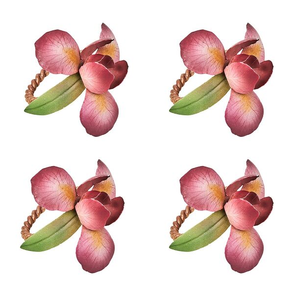 Meadow Walk Iris Napkin Ring Set/4 - Pink