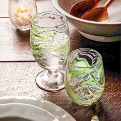 Puro Marbled Stemless Wine Glass - Green