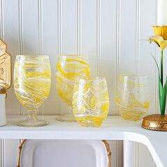 Puro Marbled Stemless Wine Glass - Yellow