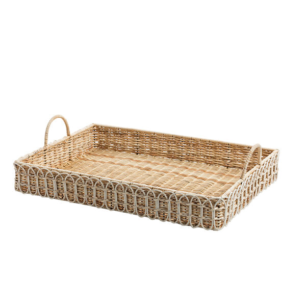 Provence Rattan Dikdörtgen Tepsi Beyaz Eskitme