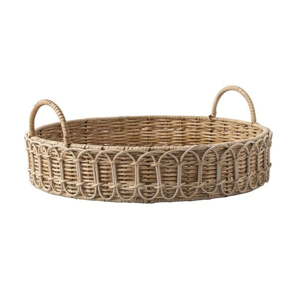 Provence Rattan Yuvarlak Tepsi Beyaz Eskitme