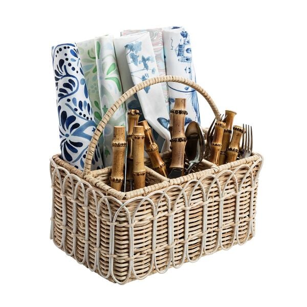 Provence Rattan Çatal Kaşık Düzenleyici Beyaz Eskitme