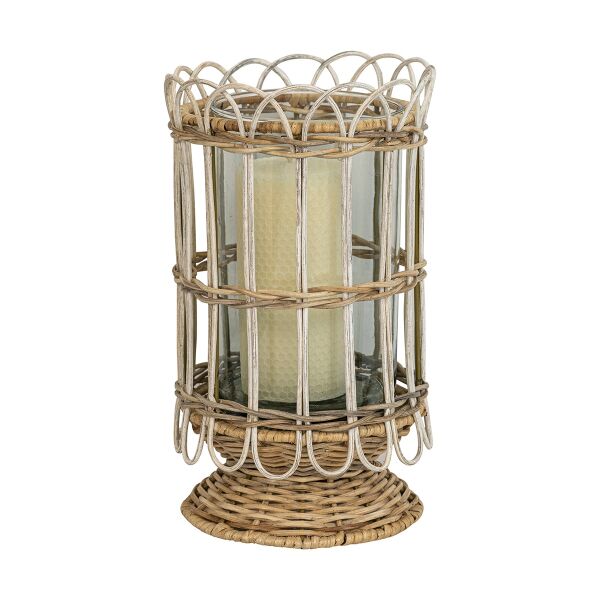 Provence Rattan Fener Mumluk Beyaz Eskitme