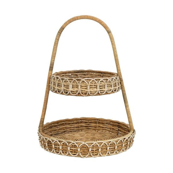 Provence Rattan İki Katlı Servis Standı Beyaz Eskitme