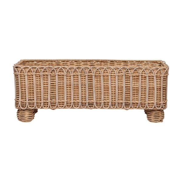 Provence Rattan Dikdörtgen Saksı Beyaz Eskitme