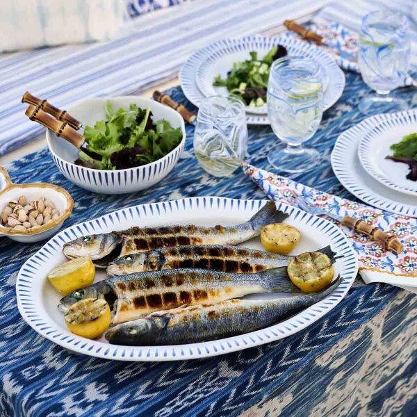 Sitio Stripe Servis Tabağı Delft Mavisi
